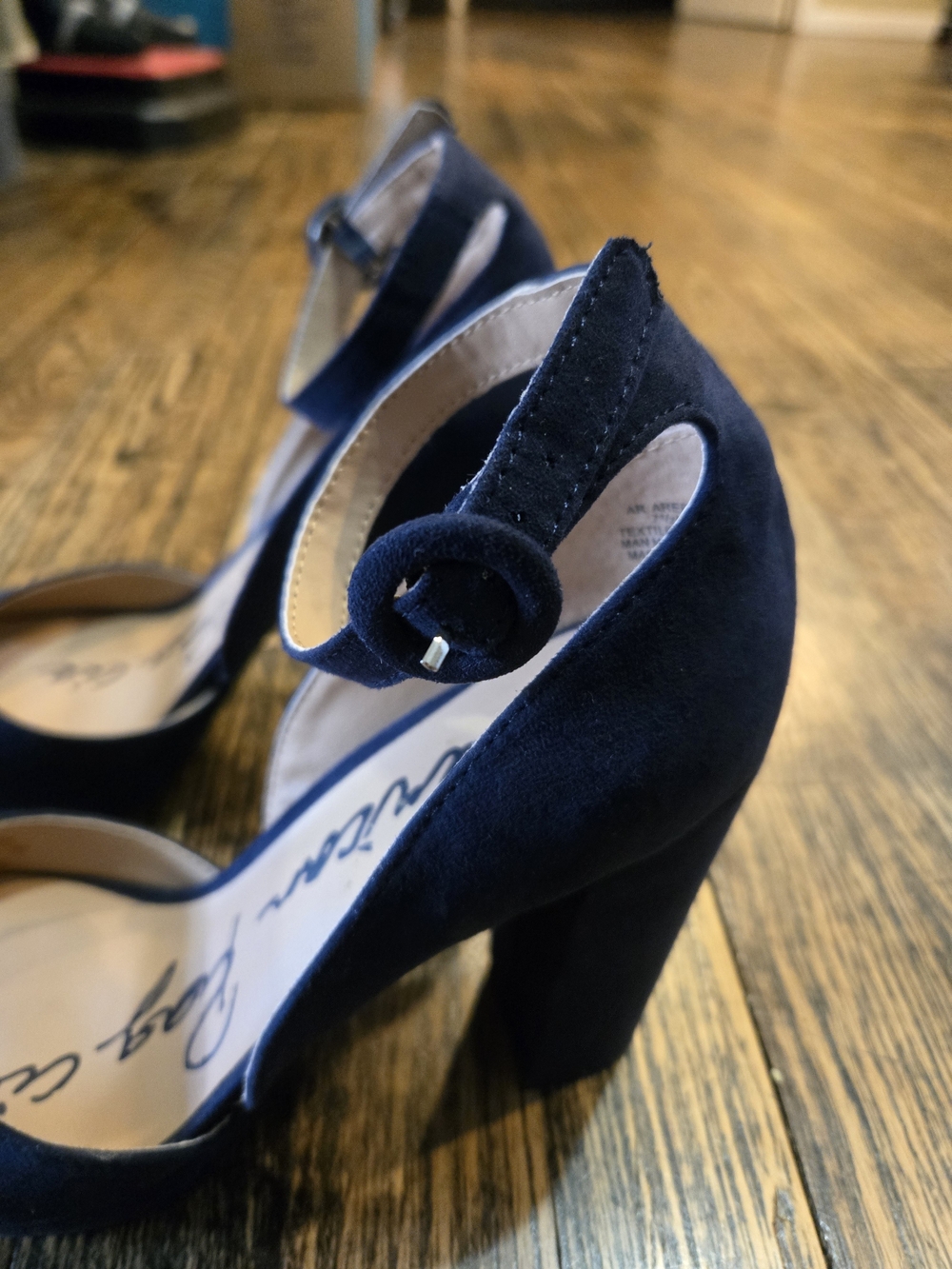 Women's Navy Suede Platform Block Heel Sandals with Ankle Strap - Picture 3 of 5